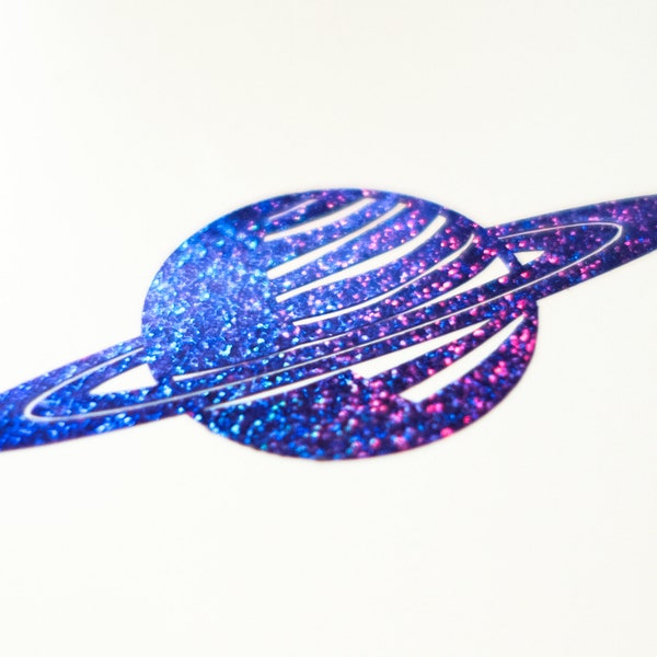 Planet Saturn decal / Vinyl Sticker in Purple Glitter colour