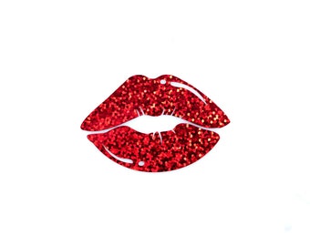 Lips sticker in red glitter vinyl / Red lip's decal