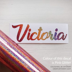 Decalques de nome de vinil com glitter personalizados - Adesivos de vinil com glitter - Decalque com nome de glitter