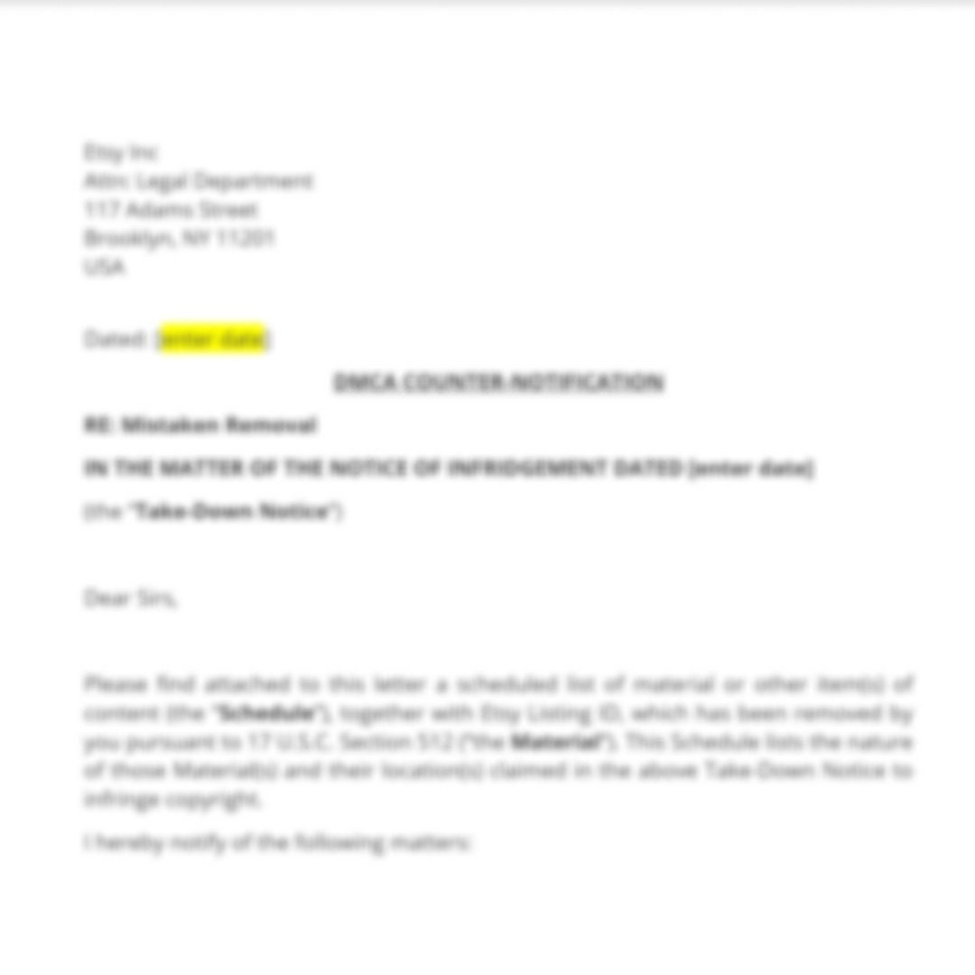 DMCA Counter Notification for Etsy Shop Owners New for 2023 Get Your ...