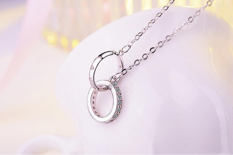 2 Rings necklace zircon Love 925 silver rhodinated or rover-gold