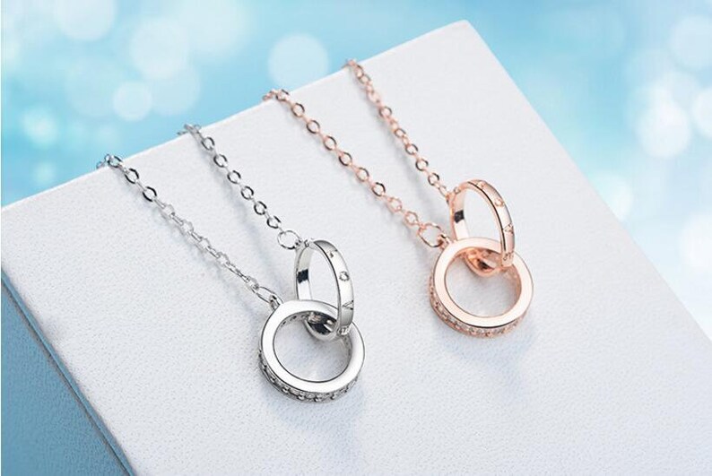 2 Rings necklace zircon Love 925 silver rhodinated or rover-gold