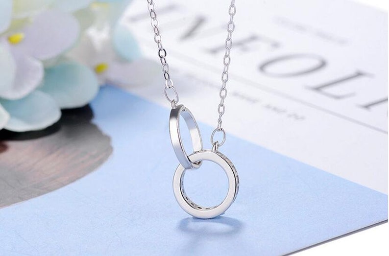2 Rings necklace zircon Love 925 silver rhodinated or rover-gold