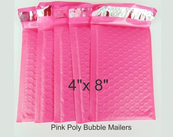 10 pcs 4" x 8" Pink Poly Bubble Mailer Envelope - Lightweight Waterproof Self Adhesive Sealing