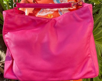 Handcrafted Full Grain Leather Crossbody Bag - Hibiscus Pink Tote