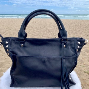 HAWAII Shop l Bolso de lujo de cuero italiano de grano completo l Bandolera l Azul marino tinta l Hombro l Bolso de mano l Ligero y suave l Hecho en Los Ángeles