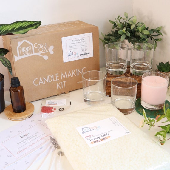 Candle Making Kit - Luxurious Peony Petals Scent, DIY Soy Wax Candle Kit with 5 Candle Glass Jars, Handmade Gift Set by Cosy Owl