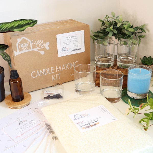 Candle Making Kit - Luxurious Calm Ocean Scent, DIY Soy Wax Candle Kit with 5 Candle Glass Containers, Handmade Gift Set by Cosy Owl