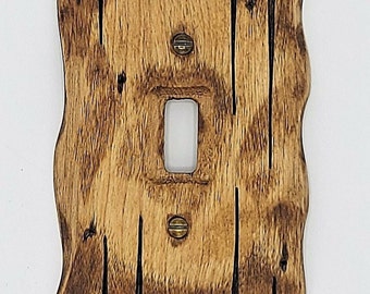 Wooden Switch Plate Cover - Natural Brown Wood Plank Design For Farmhouse & Cabin Decor