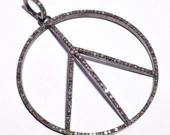 Pave Diamond Pendant Diamond Pendant 925 Sterling Silver Pave Designer Spinel /& Diamond PEACE SIGN Pendant Pave Pendant