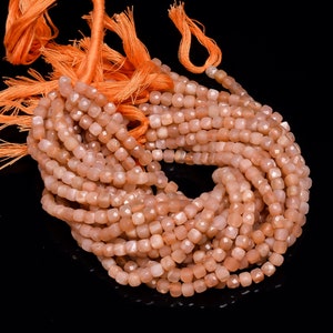 Sunstone Gemstone Box Shape Faceted Beads 5X5X5 mm Strand 8&quot; Inches EB-306