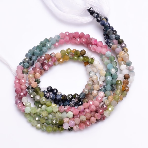 Natural Multi Tourmaline Gemstone Round Micro Faceted Beads 3X3 mm Strand 13" Inches Natural Tourmaline Beads And Natural Gemstone