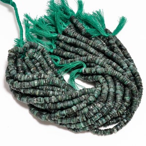 Heishe Tyre Shape 5X5 6X6 mm Loose Gemstone Beads,  Natural Emerald Gemstone Rondell Shape Smooth Bead Strand 8&quot; Inches