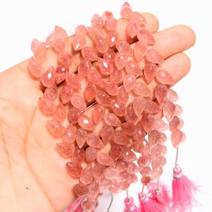 Natural Pink Strawberry Quartz Gemstone Teardrop Faceted Beads 10X6 mm Strand 18-20 Beads EB-780