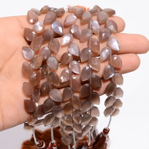 Natural Chocolate Moonstone Gemstone Pear Faceted Beads 10X7X4mm Strand 16-18 Beads EB-837
