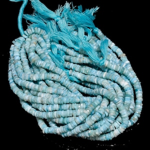 Heishi Tyre Shape Beads, Wheel Shape Smooth Natural Larimar Gemstone Rondelle Shape Smooth Beads 5X5X2 mm Strand 8&quot; Inches