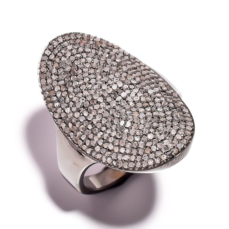 diamond ring Pave 925 sterling silver women ring Size 27 x 17mm R-2134 Pave And white diamond Pave Diamond ring jewelery Pave Diamond