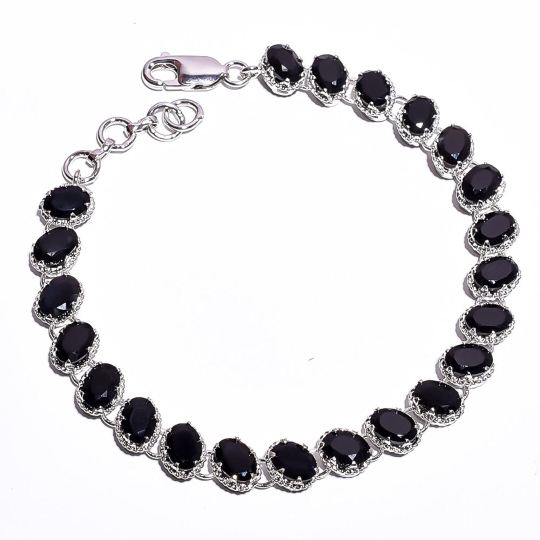 Natural Black Onyx Cut Bracelet - 925 Sterling Silver 5 X 7 Natural Black Onyx Cut Bracelet - 925 Sterling Silver 5 X 7