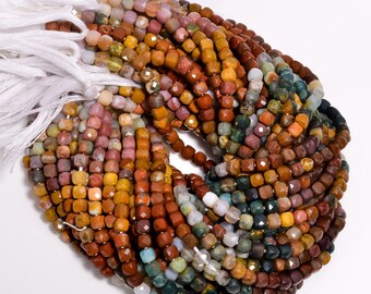 Natural Picture Jasper Gemstone Box Shape Faceted Beads 4X4 mm Strand 8" EB-531