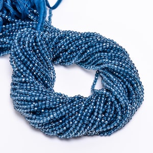 London Blue Topaz Gemstone Round Shape Faceted Beads 3x3 mm Strand 12.5&quot; Inches ET-1000 LBT  Blue Topaz Beads Topaz Beads