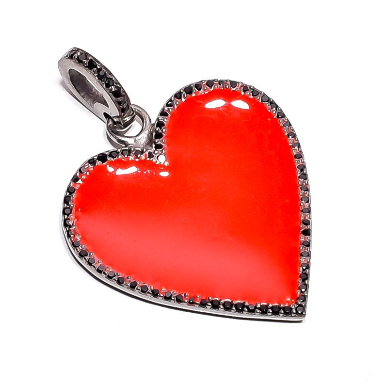 Pave black spinel 925 Sterling Silver natural gemstone black charms Pendant pave jewelry HEART Pendant pave black diamond 25 mmx 22 mm E-344