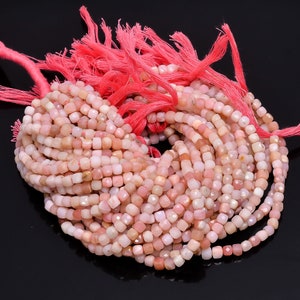 Pink Opal Gemstone Box Shape Faceted Beads 5X5X5 mm Strand 13&quot; Inches EB-316