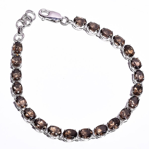 Natural smoky topaz Bracelet 925 Sterling Silver 5x7 MM oval Faceted stone smoky topaz Bracelet 12 gram  7"-8" - Handmade Jewelry B-2775