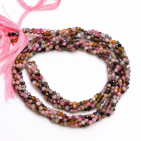 Micro Faceted Beads Natural Multi Tourmaline 2mm Faceted Round Rondelles  Beads 33 cm Strand Beats For Jewelry