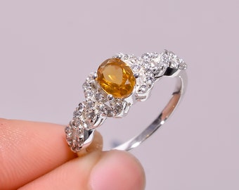 Citrine 925 Sterling Silver Ring & Earring Set: Pave Zircon Jewelry