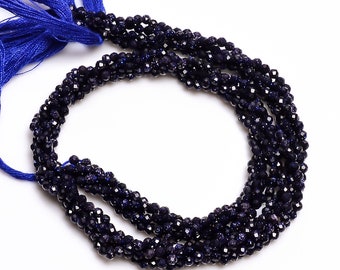 Faceted Blue Sandstone Beads: 2mm Gemstone Rondelle Strand