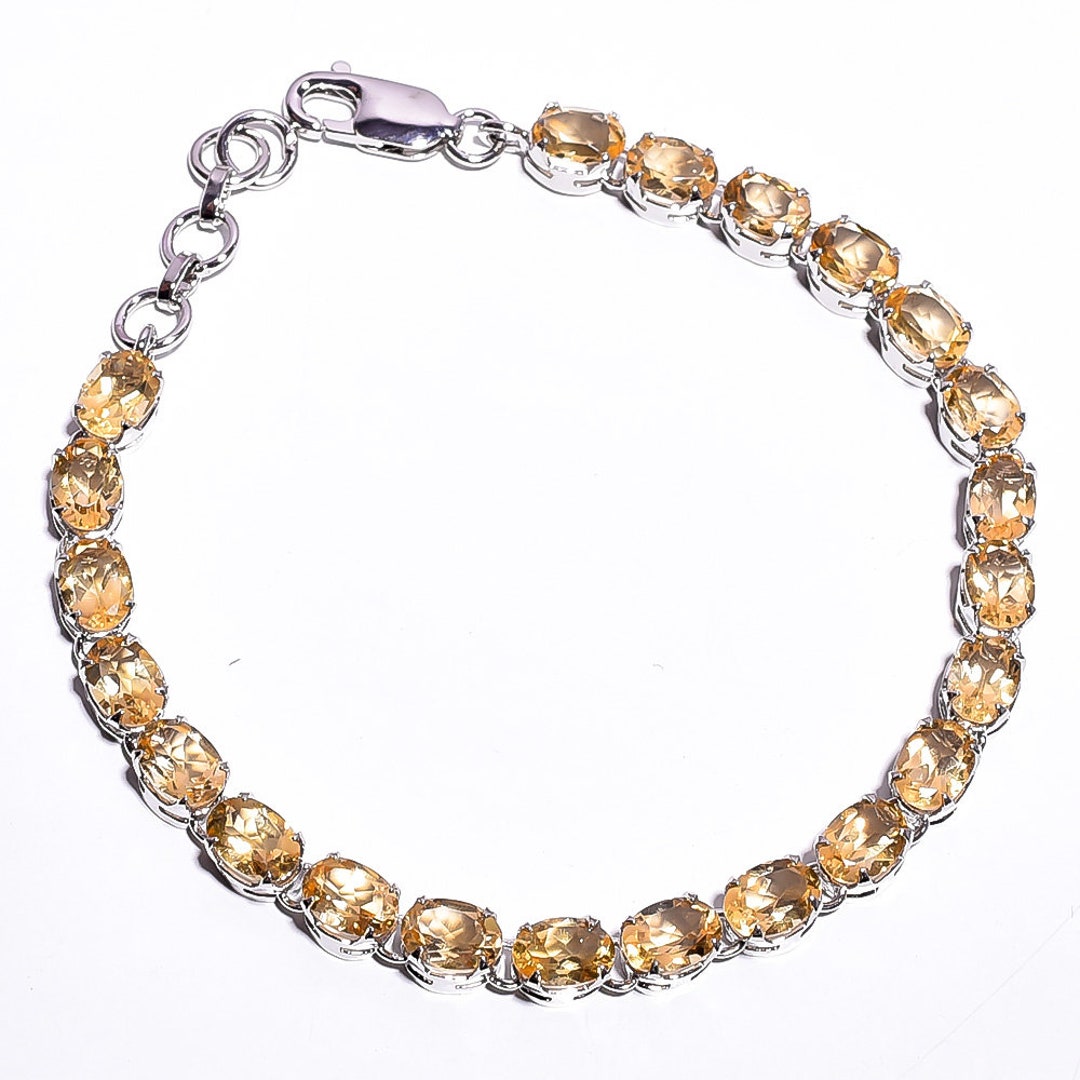 Bracciale In Argento Sterling 925 Con Pietra Preziosa Citrino - Foto 3