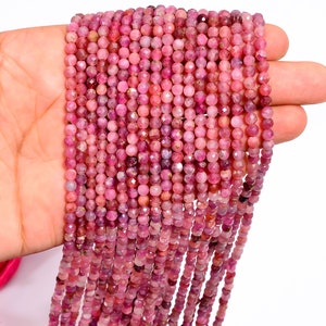Natural Pink Tourmaline Gemstone Round Faceted Beads 4X4 mm Strand 12.5&quot; Natural Gemstone Round Shape beads for craft and jewellery B-670