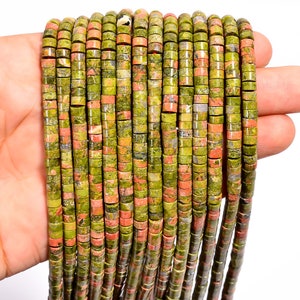 Natural Unakite Gemstone Heishi Shape Smooth Beads 4X2.5 mm Strand 12.5&quot; Natural Gemstone Tyre Shape beads for craft and jewellery B-654
