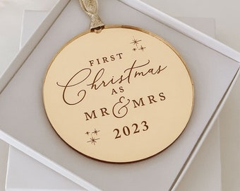 First Christmas as Mr & Mrs, Mr and Mr, Mrs and Mrs, rose gold, gold, silver christmas tree decoration ornament, Secret Santa Gift idea