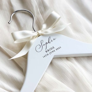 Wooden Engraved Bridal Wedding Dress Hangers, Bride Hanger, Personalised and Elegant Keepsake Gift for the Bride, Bridesmaids, Flower Girl