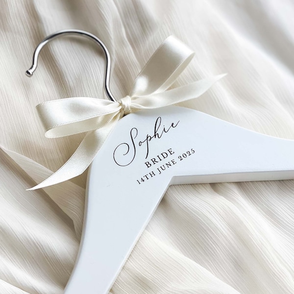 Wooden Engraved Bridal Wedding Dress Hangers, Bride Hanger, Personalised and Elegant Keepsake Gift for the Bride, Bridesmaids, Flower Girl