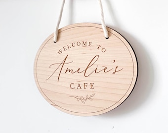 Personalised Play Cafe Sign for Child's Playroom, Laser Engraved Name Sign for Kids, Imaginative Play Decor, Montessori, Gifts for Kids