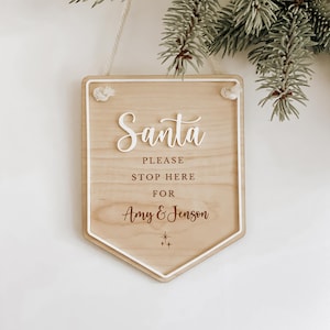 Personalised Santa Please Stop Here | Door Hanger | Father Christmas Stop Here | Wooden Christmas Sign