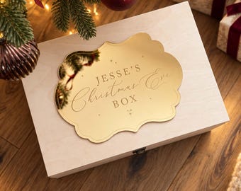 Personalised Christmas Eve Box with Gold Plaque | Engraved Pine Wooden Box | Extra Large box | Large Christmas Eve Box | December Box