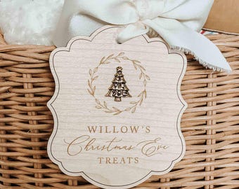 Personalised Christmas Eve Tag, Wooden Treat Box Label, Custom Name Basket Tag, Engraved Wooden Christmas Decoration, Christmas Eve Treats
