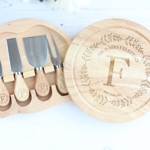 Personalised Cheese board with set of knives , Laser engraved monogram perfect for weddings and anniversarys cheese lovers gift image 5