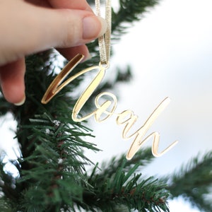 Personalised Lasercut Name Christmas Tree Decoration Bauble, rose gold, gold, silver, Secret Santa Gift idea