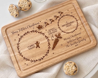 Personalised Father Christmas Eve Treat Board, Engraved Wooden Snack Tray for Santa & Reindeer