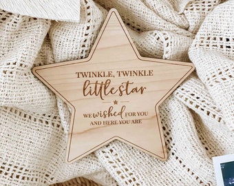 Birth Announcement | Twinkle Twinkle Little Star | Wooden Baby Sign | Photo Prop | Engraved baby sign | Wooden stars |Pregnancy Announcement