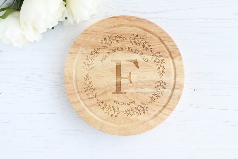 Personalised Cheese board with set of knives , Laser engraved monogram perfect for weddings and anniversarys cheese lovers gift image 2