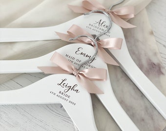 Wooden Engraved Bridal Wedding Dress Hangers, Personalised and Elegant Keepsake Gift for the Bride, Bridesmaids, and Flower Girl