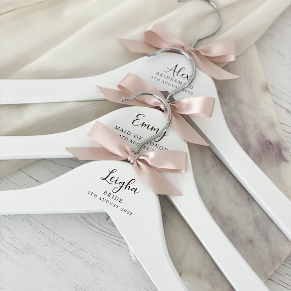 Wooden Engraved Bridal Wedding Dress Hangers, Personalised and Elegant Keepsake Gift for the Bride, Bridesmaids, and Flower Girl