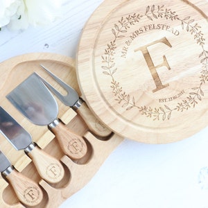 Personalised Cheese board with set of knives , Laser engraved monogram perfect for weddings and anniversarys cheese lovers gift image 4