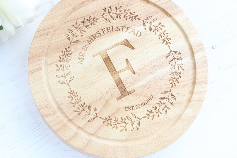 Personalised Cheese board with set of knives , Laser engraved monogram perfect for weddings and anniversarys cheese lovers gift image 3