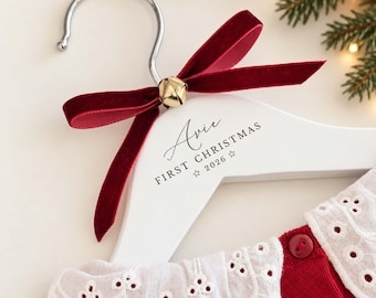 Personalised Baby's First Christmas Wooden Hanger, Engraved My 1st Christmas Clothes Hanger, Newborn Festive Outfit Display Keepsake Gift